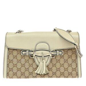 GUCCI Logo Emily GG Pattern Chain Shoulder Bag Canvas Leather Brown 498-082025